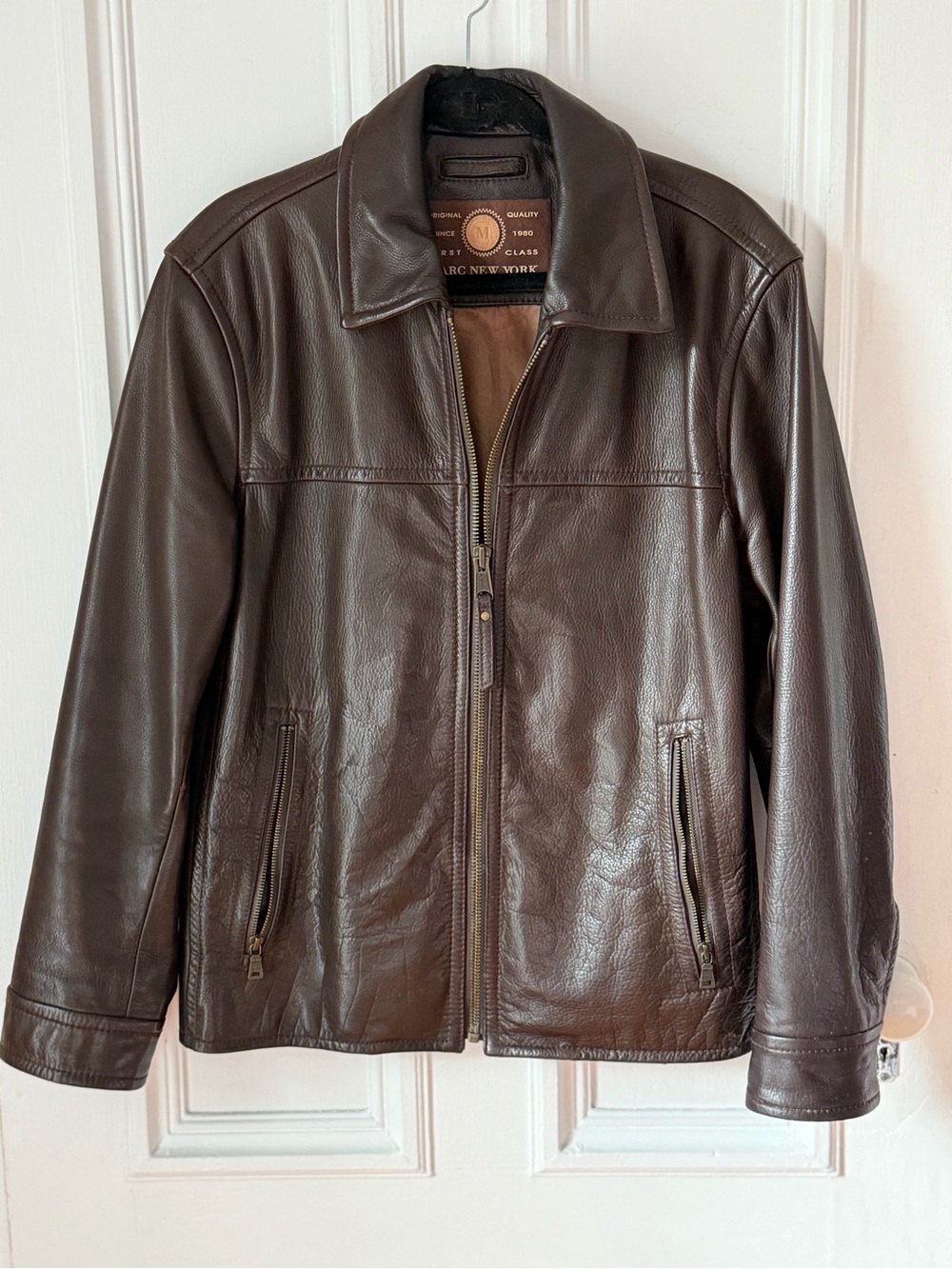 Men’s Marc New York Full Zip Lined Brown Leather Jacket Size Small
